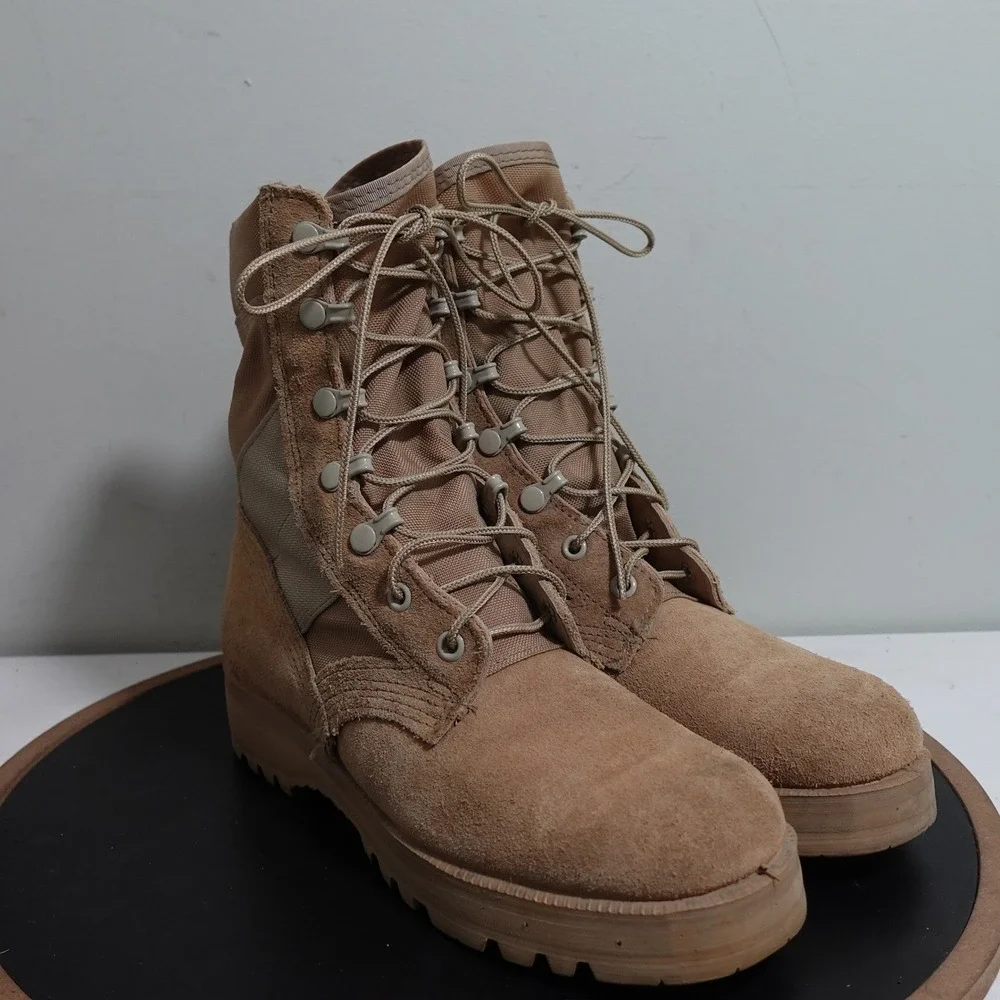 Bates DuraShocks Combat Boots Men 5.5 Tan Suede Leather Vibram Sole Military